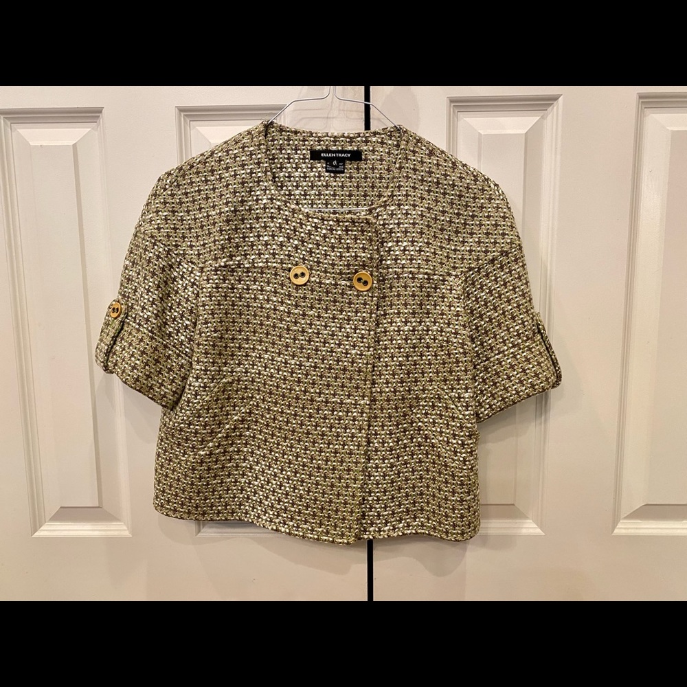Vintage inspired short sleeve, cropped Ellen Tracy tweed jacket size 0